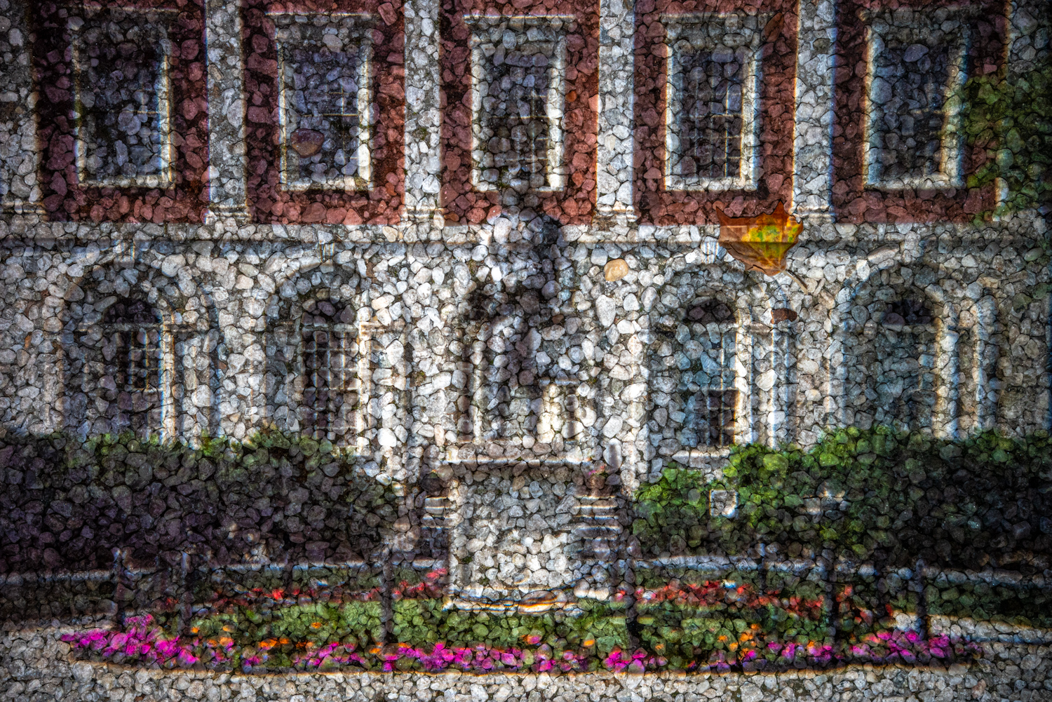 Camera Obscura photograph of Oldest Hospital Pennsylvania Hospital over white stone path