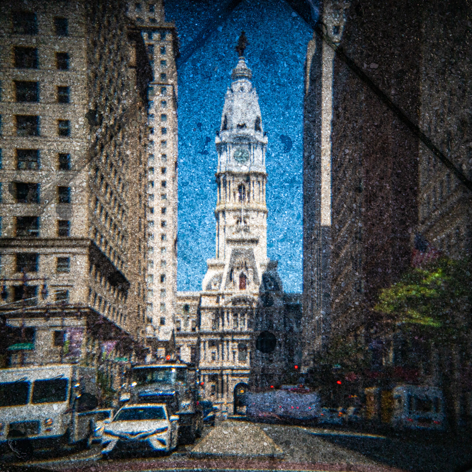 Camera Obscura photo of City Hall on Broad Street median paver stones