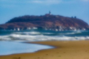 Telephoto Pinhole Popham Beach in Maine looking at the Pond Island Lighthouse with 400mm pinhole telephone lens